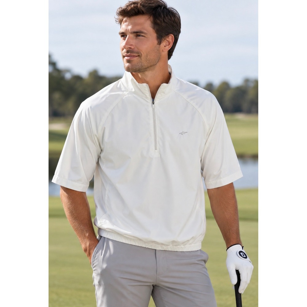 Greg Norman Mens XL White Half Zip Short Sleeve Golf Windbreaker